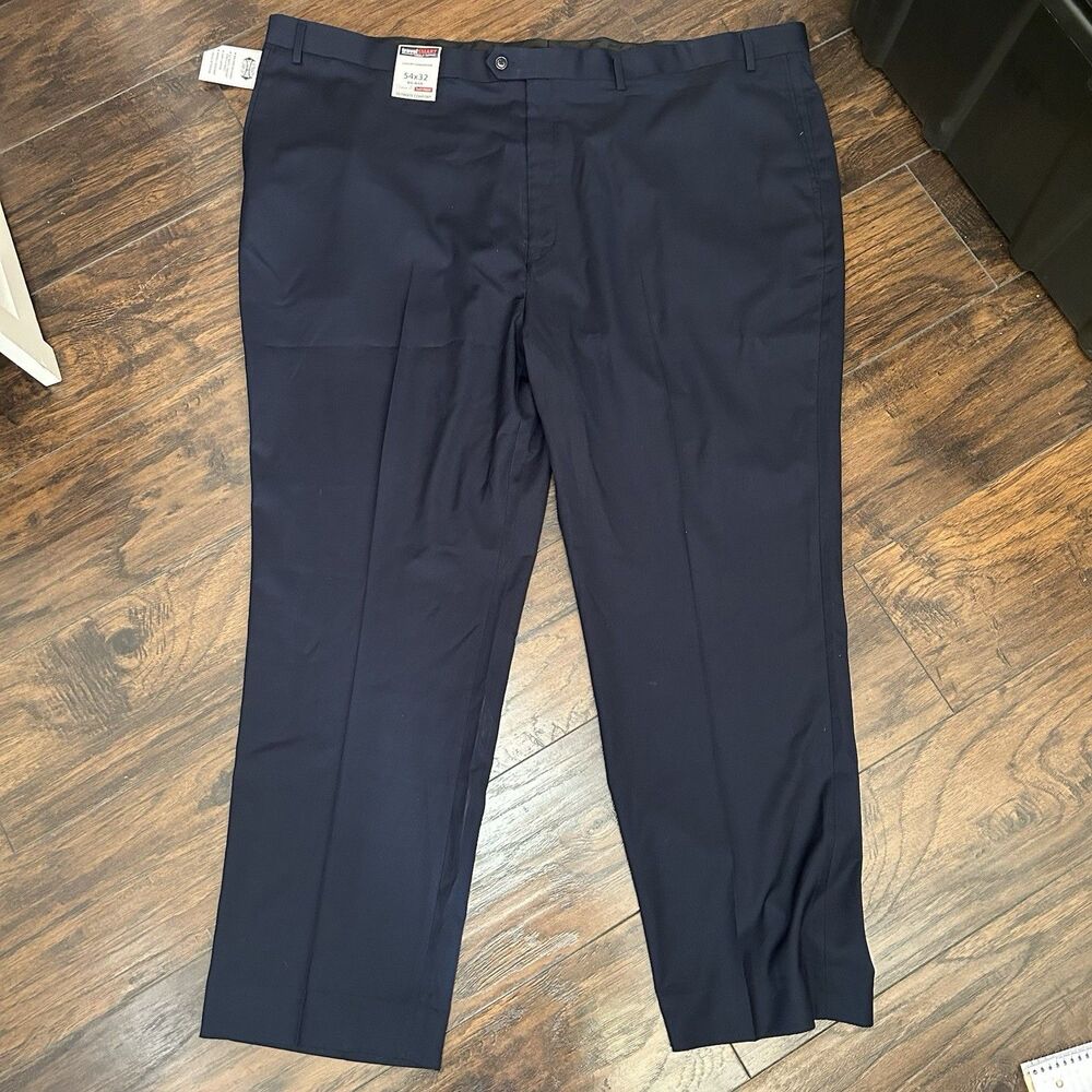 NWT Roundtree & Yorke Dress Pants Men 54 x32 Classic Navy Luxury Gabardine Flat